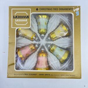 vintage 6 piece bell shaped glass christmas tree ornaments with glitter accents